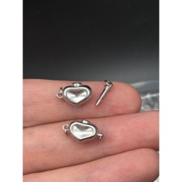 Замок, с кнопкой, сердце, модель SS 925, покрытие родий, размер 12х8 мм, цена за 1 шт