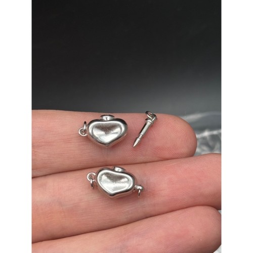 Замок, с кнопкой, сердце, модель SS 925, покрытие родий, размер 12х8 мм, цена за 1 шт
