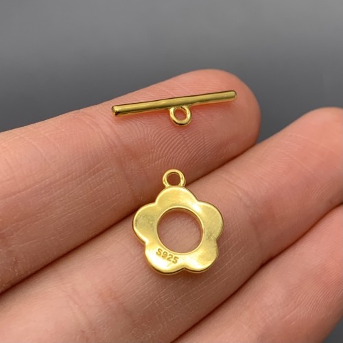 Замочек, тогл, "цветок", модель 925, покрытие позолота, размер 12 мм, палочка 20 мм, цена за шт.