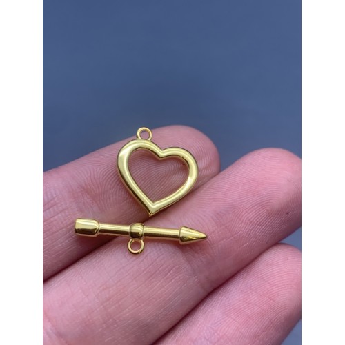 Замочек, тогл, "сердце", модель 925, покрытие позолота, размер 15 мм, палочка 21 мм, цена за шт.