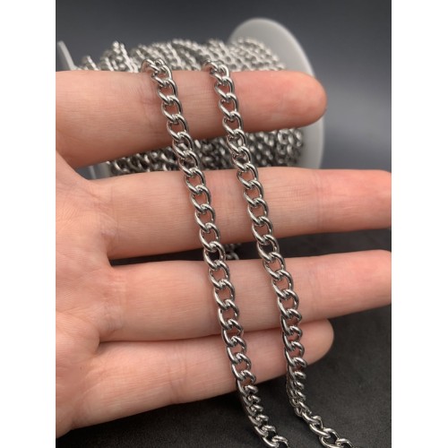 Цепь № 22, цвет серебро, размер звена 8х6 мм, цена за 0,5 метра