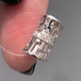 Бусина, разделитель, с фианитами, латунь, цвет серебро/родий, размер 13х8 мм