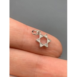 Подвеска, шестигранная звезда, со стразами(цирконами), латунь, цвет серебро/родий, размер 8,5 мм