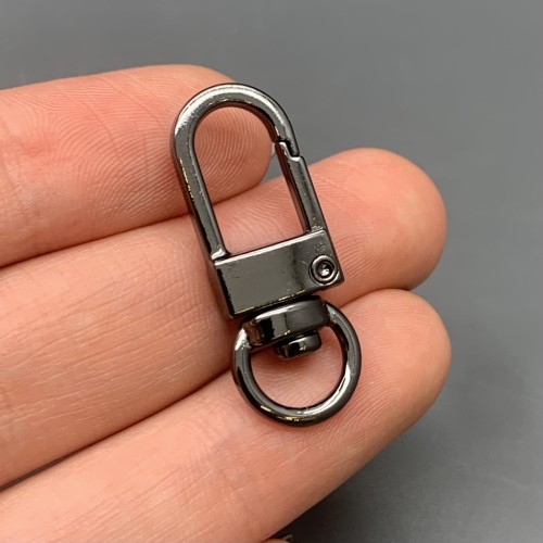 Карабин, с кольцом, родий/латунь, цвет черный, размер 22х12 мм, цена за шт