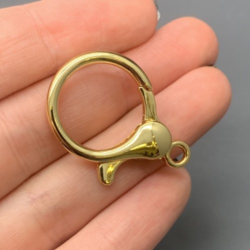 Карабин, круглый, родий/латунь, цвет золото, размер 34х24 мм, цена за шт