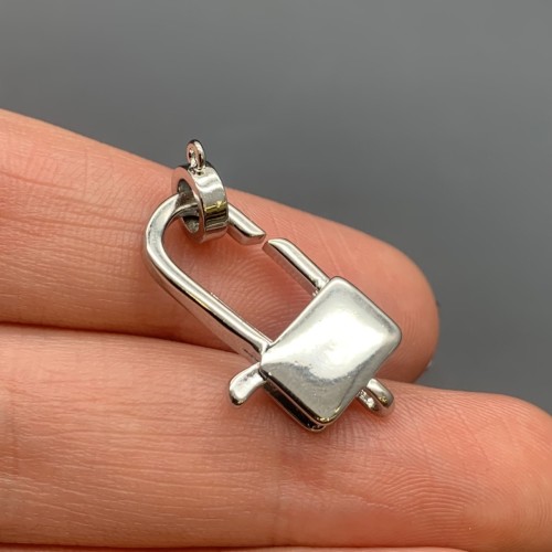 Карабин, с бейлом, родий/латунь, цвет серебро/родий, размер 23х12 мм, цена за шт