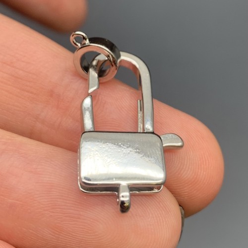 Карабин, с бейлом, родий/латунь, цвет серебро/родий, размер 23х12 мм, цена за шт