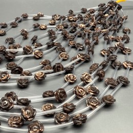 Каменные бусины, Перламутр, шоколадный, розочки, двусторонние, размер 10 мм, 15 бусин на нити, цена за нить