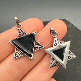 Подвеска, Агат черный, оникс, звезда Давида, размер 30х23 мм, цена за 1 шт.