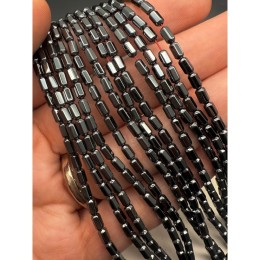 Каменные бусины, Гематит синтетический, трубочки шестиугольные, цвет темное серебро, размер 3х5 мм, нить 38 см
