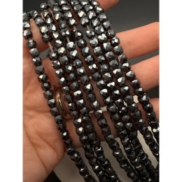 Каменные бусины, Гематит синтетический, цвет темное серебро, кубик 6х6 мм, огранка, нить 38 см