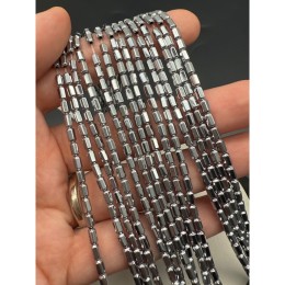Каменные бусины, Гематит синтетический, трубочки шестиугольные, цвет серебро, размер 3х5 мм, нить 38 см