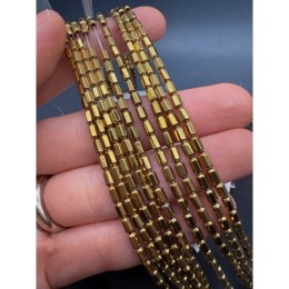 Каменные бусины, Гематит синтетический, трубочки шестиугольные, цвет золото, размер 3х5 мм, нить 38 см