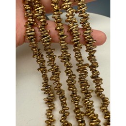Каменные бусины, Гематит синтетический, фриформы, цвет золото, размер 4х7 мм, длина нити 40 см