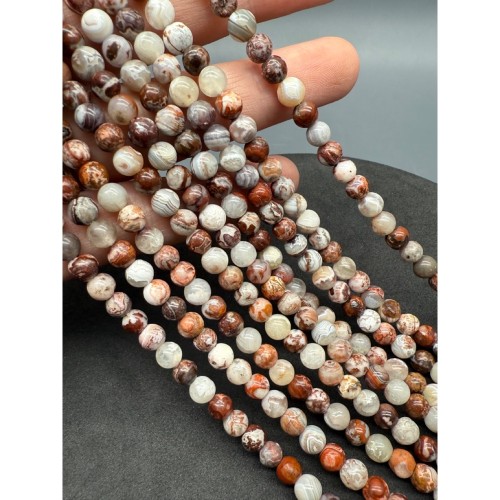 Каменные бусины, Агат кружевной, (Crazy Agate), люкс, (Бразилия), шарик гладкий, 6 мм, длина нити 39 см