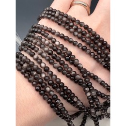 Каменные бусины, Обсидиан серебристый, люкс, шарик гладкий, 4 мм, длина нити 38 см