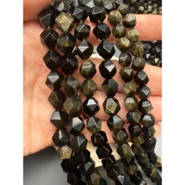 Каменные бусины, Обсидиан золотой, крупная огранка, 10 мм, длина нити 38 см