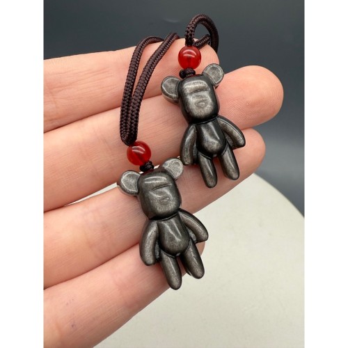 Подвеска, Обсидиан серебристый, люкс, Мишка, размер 29х17 мм