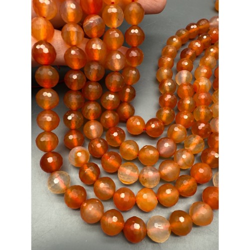 Каменные бусины, Сердолик Мульти, шарик, легкая огранка, 10 мм, длина нити 38 см