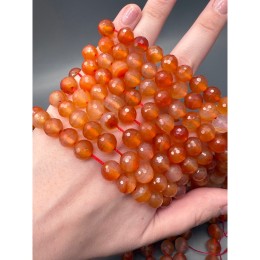 Каменные бусины, Сердолик Мульти, шарик, легкая огранка, 10 мм, длина нити 38 см