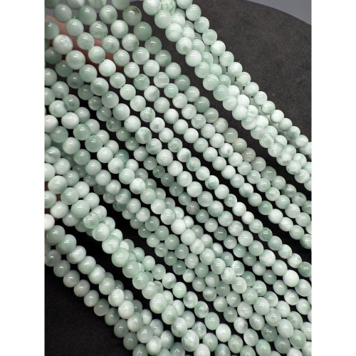 Каменные бусины, "Ангелит", зелёный, (волластонитовое стекло), искусственный материал,шарик гладкий, 4 мм, длина нити 38 см