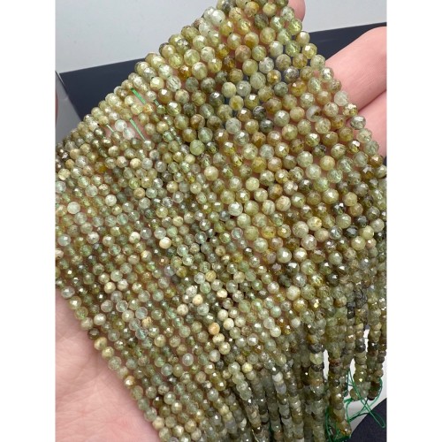 Каменные бусины, Гранат, зелёный, Гроссуляр, люкс, шарик огранка, 3 мм, длина нити 38 см