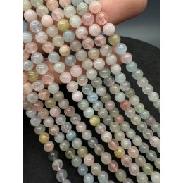 Каменные бусины, Берилловый Микс, люкс, шарик гладкий, 6 мм, длина нити 38 см
