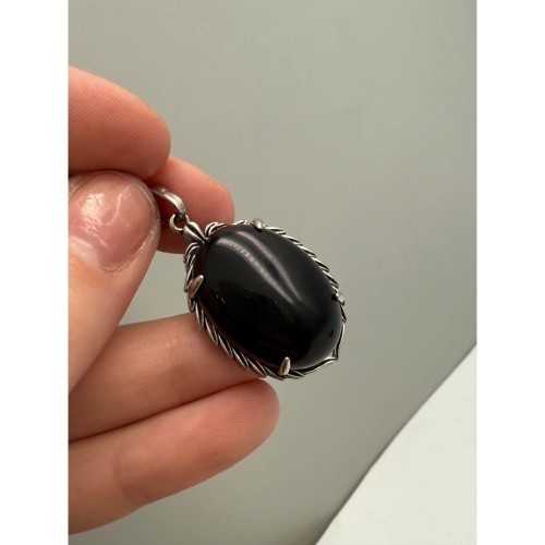 Подвеска, Агат черный, овальная, в оправе, размер 27х21х8 мм, цена за 1 шт.