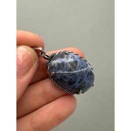 Подвеска, Содалит, овальная, в оправе, размер 27х21х8 мм, цена за 1 шт.