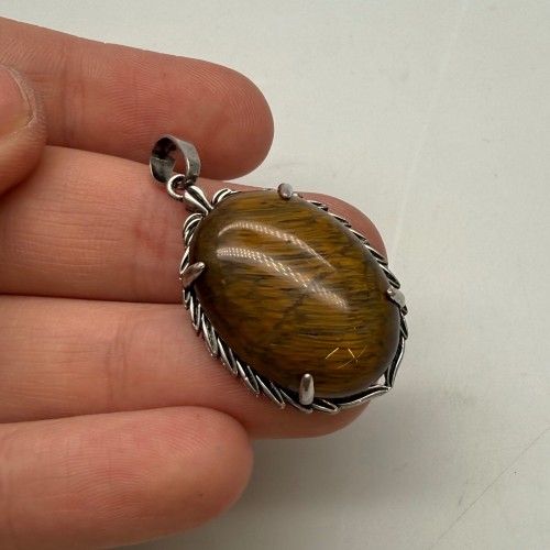 Подвеска, Тигровый глаз, овальная, в оправе, размер 27х21х8 мм, цена за 1 шт.
