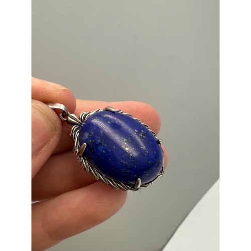 Подвеска, Лазурит, овальная, в оправе, размер 27х21х8 мм, цена за 1 шт.