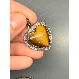 Подвеска, Тигровый глаз, сердце, в оправе, размер 27х9 мм, цена за 1 шт.