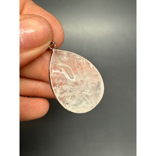 Подвеска, Горный хрусталь, "Дерево жизни", резная, капля, в оправе, размер 33х25х7 мм, цена за 1 шт.