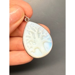 Подвеска, Опалит, имитация, "Дерево жизни", резная, капля, в оправе, размер 33х25х7 мм, цена за 1 шт.