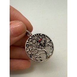 Подвеска, Горный хрусталь, "Дерево жизни", двусторонняя, круглая, в оправе, размер 28х8,5 мм, цена за 1 шт.