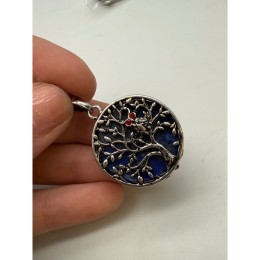 Подвеска, Лазурит, "Дерево жизни", двусторонняя, круглая, в оправе, размер 28х8,5 мм, цена за 1 шт.