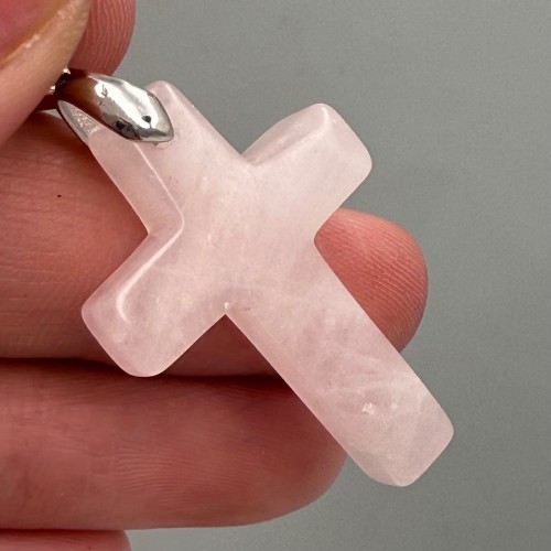 Подвеска, Розовый кварц, Крест, размер 32х22 мм, цена за 1 шт.