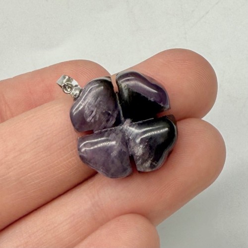 Подвеска, резная, Аметист, Клевер четырехлистный, размер 19х6 мм, цена за 1 шт.