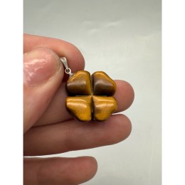 Подвеска, резная, Тигровый глаз, Клевер четырехлистный, размер 19х6 мм, цена за 1 шт.