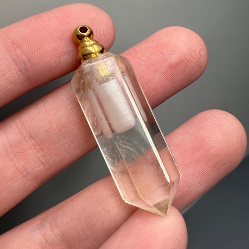 Подвеска, Горный хрусталь, кулон-флакон для духов и масел, маятник, размер 36х11 мм, крепление - цвет золото, цена за 1 шт.