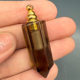 Подвеска, Раухтопаз, дымчатый кварц, кулон-флакон для духов и масел, маятник, размер 36х11 мм, крепление - цвет золото, цена за 1 шт.