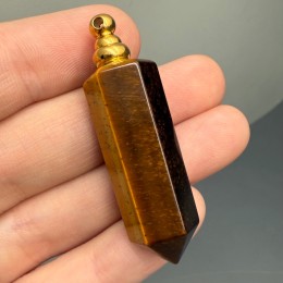 Подвеска, Тигровый глаз, кулон-флакон для духов и масел, маятник, размер 36х11 мм, крепление - цвет золото, цена за 1 шт.