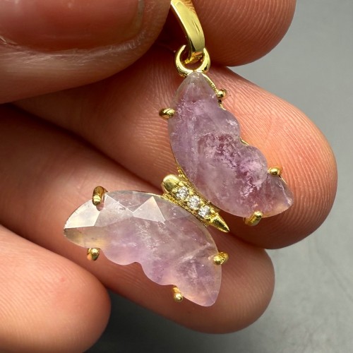 Подвеска, Аметист, Бабочка, в оправе, крепление-цвет золото, размер 20х15х4 мм, цена за 1 шт.