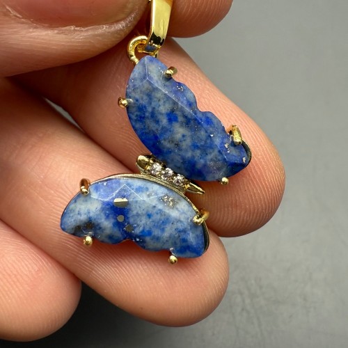 Подвеска, Лазурит, Бабочка, в оправе, крепление-цвет золото, размер 20х15х4 мм, цена за 1 шт.