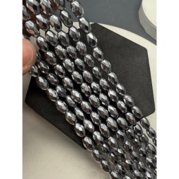 Каменные бусины, Гематит синтетический, бочонок, огранка, серебро, размер 5х8 мм, длина нити 38 см