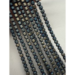 Каменные бусины, Гематит синтетический, многогранник, голубо-зеленый, матовый, размер 4х4 мм, нить 38 см