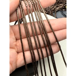 Каменные бусины, Гематит синтетический, цвет шоколад, трубочки, размер 2х2 мм, нить 38 см