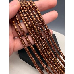 Каменные бусины, Гематит синтетический, коричневый, кубик объёмный, размер 4 мм, нить 38 см