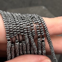 Каменные бусины, Гематит синтетический, цветок с насечками, цвет темное серебро, размер 3х1,5 мм, нить 38 см