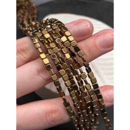 Каменные бусины, Гематит синтетический, плоский квадрат, темное золото, размер 4х4х2 мм, нить 38 см